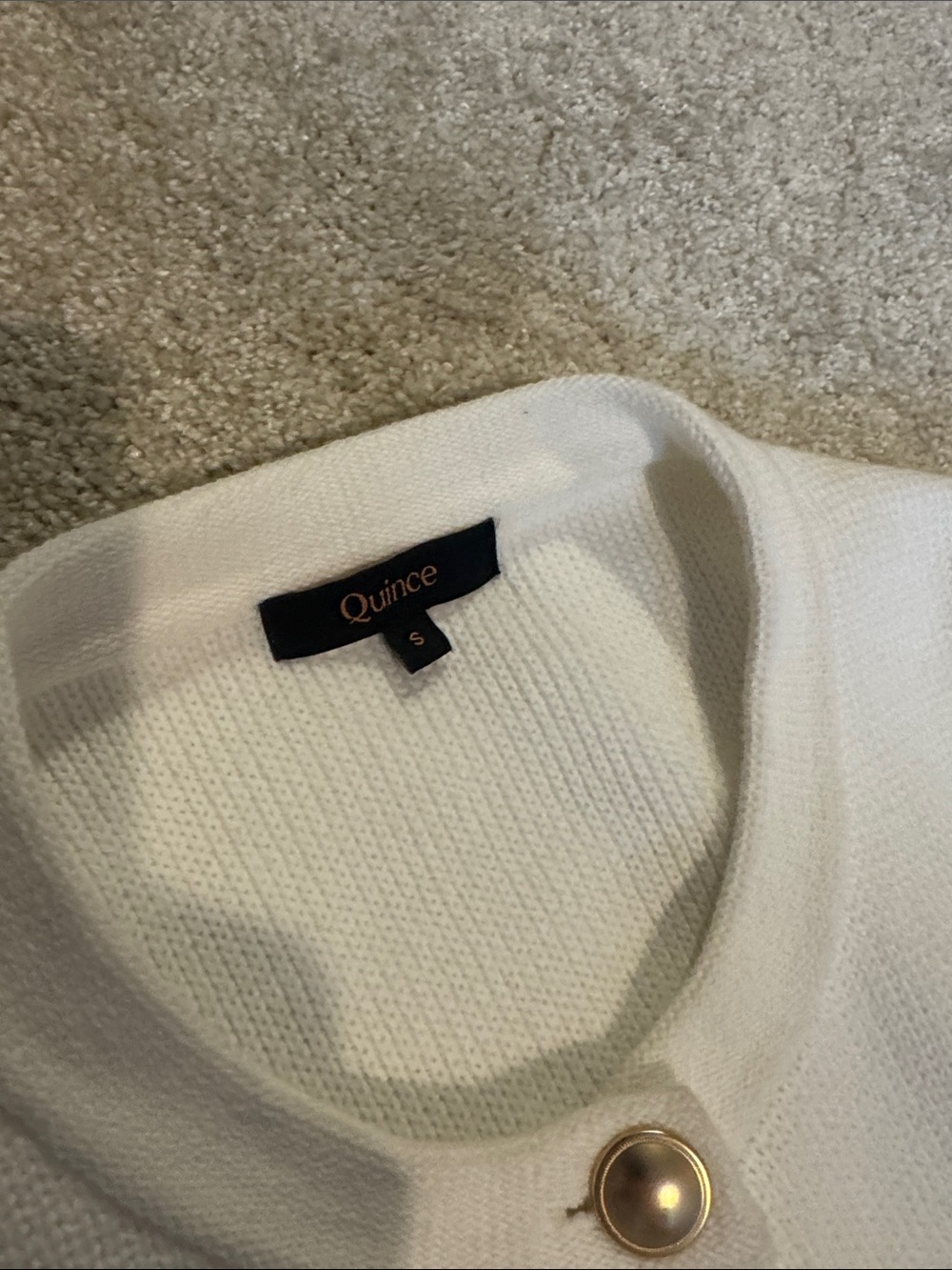 Quince Women's Cream Round-Neck Knit Cardigan with Gold Buttons - Picture 2 of 7